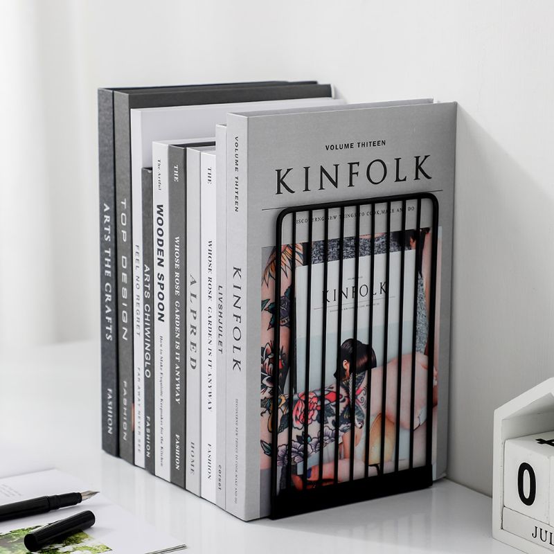 Suporte para livros, 1 par, apoio para livros, de ferro, simples, antiderrapante, prateleira, organizador de revistas e escritório