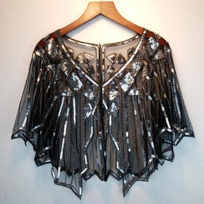 Châle de mariée , 16 couleurs, enveloppe en dentelle noire, boléro Cape courte pour femmes, paillettes scintillantes, veste d'été en dentelle noire: blacksilver