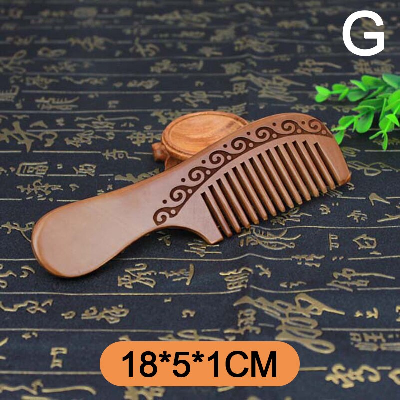 Natural Peach Solid Wood Comb Engraved Peach Wood Massage Comb Hair Care Tool Crafts Valentines Day Photo Props: 07