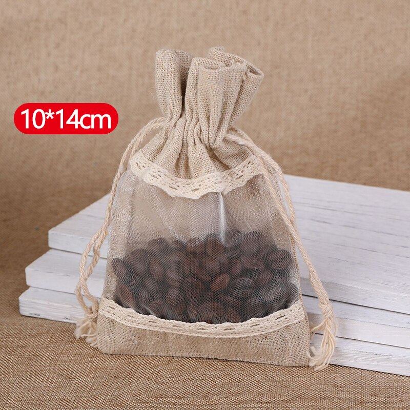 Bolsa de arpillera Natural con cordón, bolsas de yute para , embalaje de joyería, bolsas de boda con bolsa de caramelos, decoración para en casa: A1-cotton