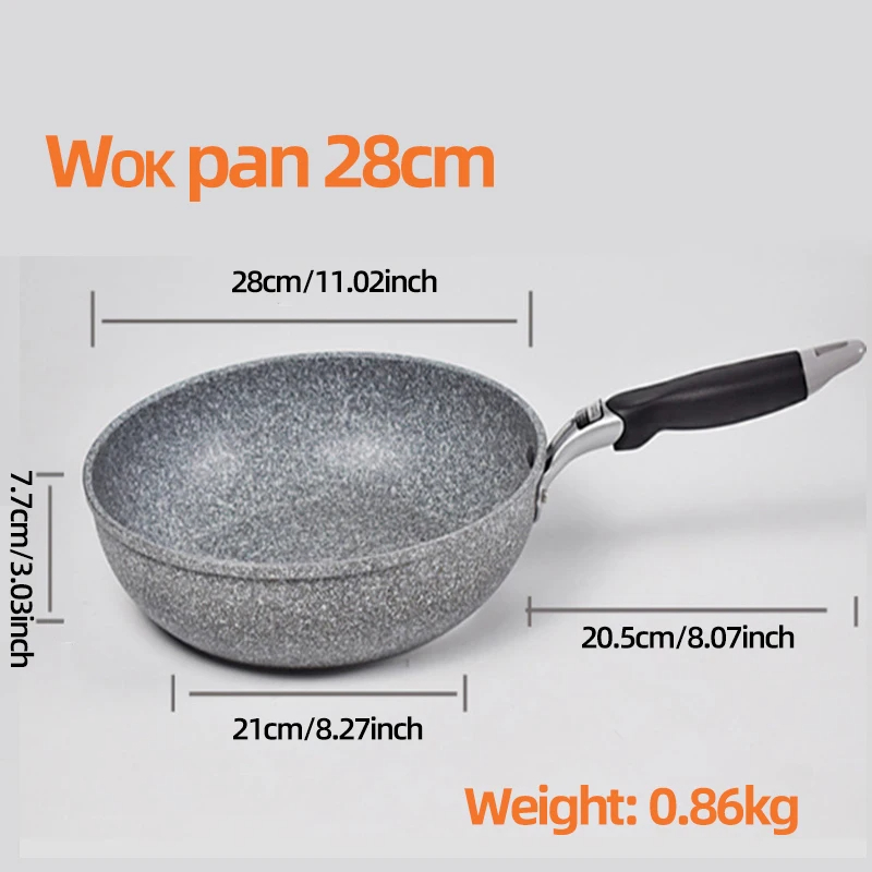 Durevole pietra friggitrice Pan28/26/24/20cm Wok padella antiaderente calderone fornello a induzione pentole Pancake uovo fornello a Gas casa