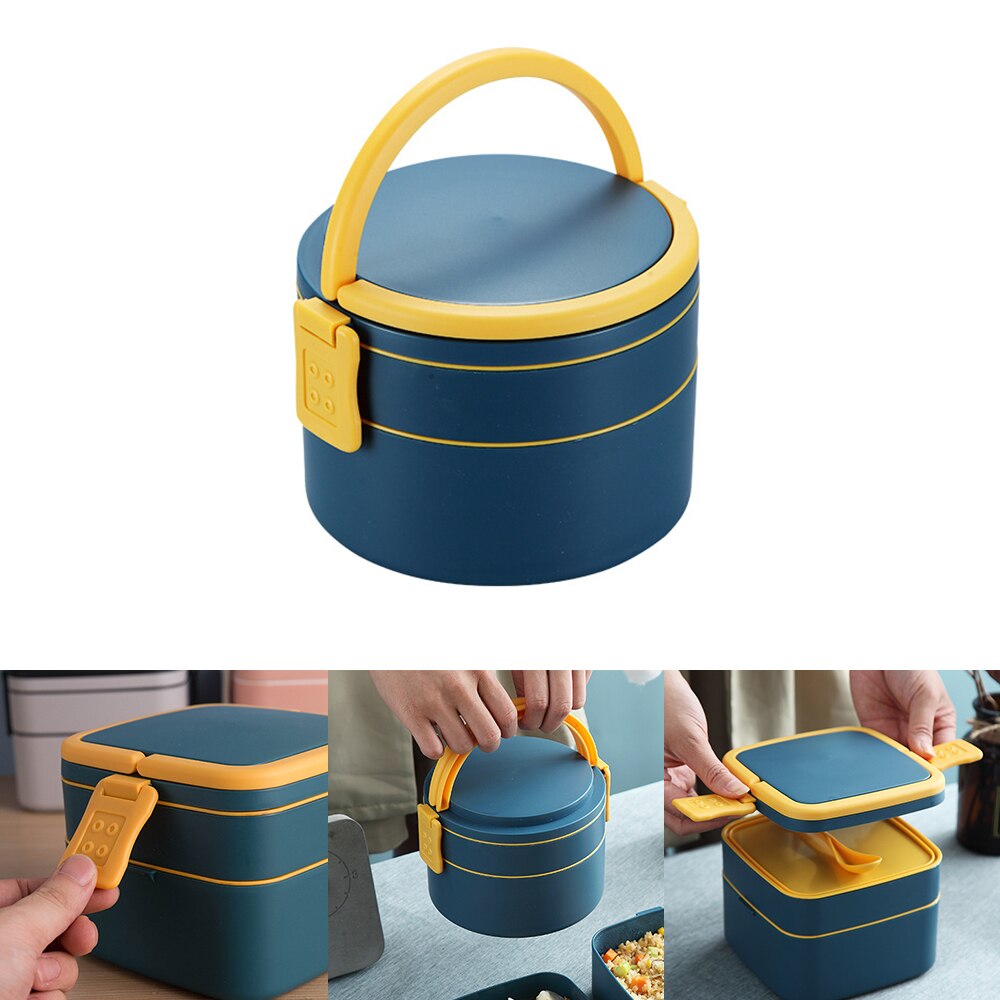 Lunch Box Bento Box Double-Layer Portable With Lid, Double Buckle Lunch Box On Both Sides, Microwave Heating Lunch Box