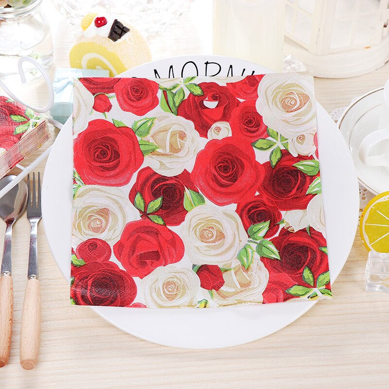 33x33cm 20 hojas de papel rosa con flores servilletas para decoupage tejidos de decorativos de flores vajilla desechable para fiestas de bodas: 07