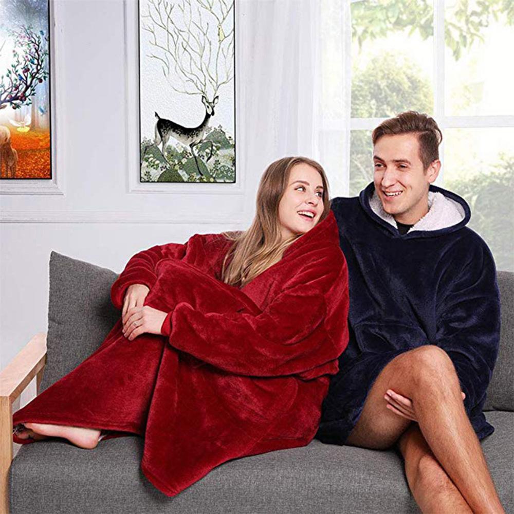 Übergroßen Hoodie Decke Mit Ärmeln Sweatshirt Plaid Winter Vlies Hoody Frauen Tasche Weibliche Mit Kapuze Schweiß Übergröße Femme