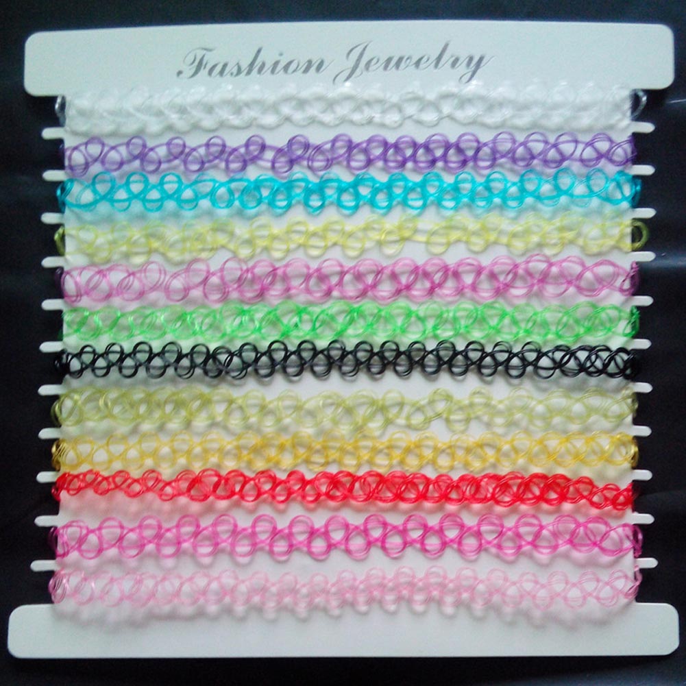 12pcs /lot Mixed colors Vintage hippy stretch tattoo choker necklace elastic chocker black