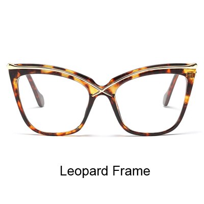 Ralferty Oversized Cat Eye Glasses Transparent Frame Women Retro Big Optical Eyeglasses Frames Clear Eyewear Accessories F92107: Leopard Frame