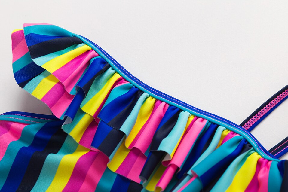 Girls Swimsuit One Piece 5-14 Years Girls Swimsuit Swimwear Ruffle Style Striped Children's Swimwear Kids Beach Wear