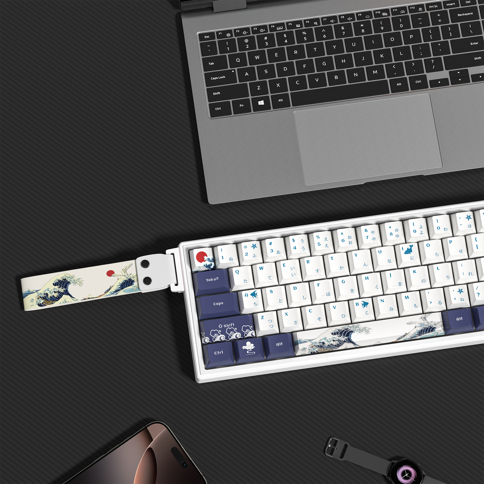 Fita de teclado coral branco mar, pulseira de nylon para teclado mecânico de jogos SK-80, alça decorativa pastável, parafusos pu, fita 3m