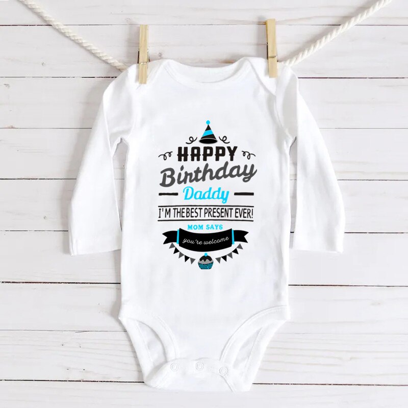 Pagliaccetti per neonati Body neonato in cotone Body manica lunga tuta per bambini buon compleanno papà stampato vestiti per bambina