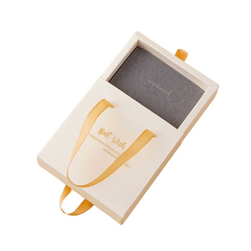 Best Wishes Jewelry Box Paper with Handle for Wedding or Travel Portable Ring Earrings Necklace Packageing Organizer Case: WHITE