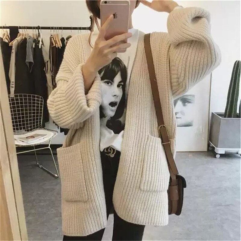 Winter Lente Gebreid Vest Vrouwen Mode Vleermuis Mouw Lange Jas Lange Mouwen Vest Trui vrouwen Lente Jas lui Wind