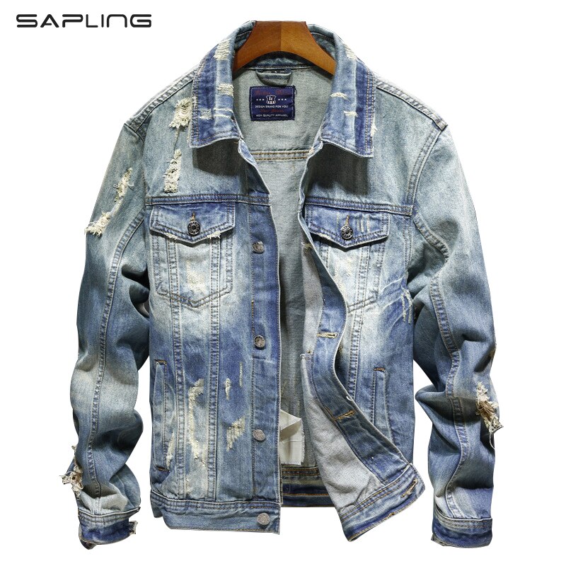 Denim Jackets Men Cowboy Slim Fit Bomber Jacket Men's Ripped Jean Jacket Hip Hop Streetwear Tops Jaqueta Jeans Masculina S-3XL