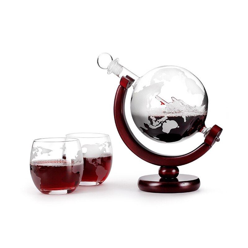 Juego de decantador de Whisky con forma de globo, copa de vino , velero interior, mapa del mundo, superficie, Whisky, decantador para Vodka, licor, Carafe, sin plomo