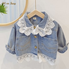 Baby Girl Lace Denim Jacket Infant Toddle Jean Coat Child Windbreaker Jacket Baby Outwear Chaqueta Clothes primavera autunno 1-7Y