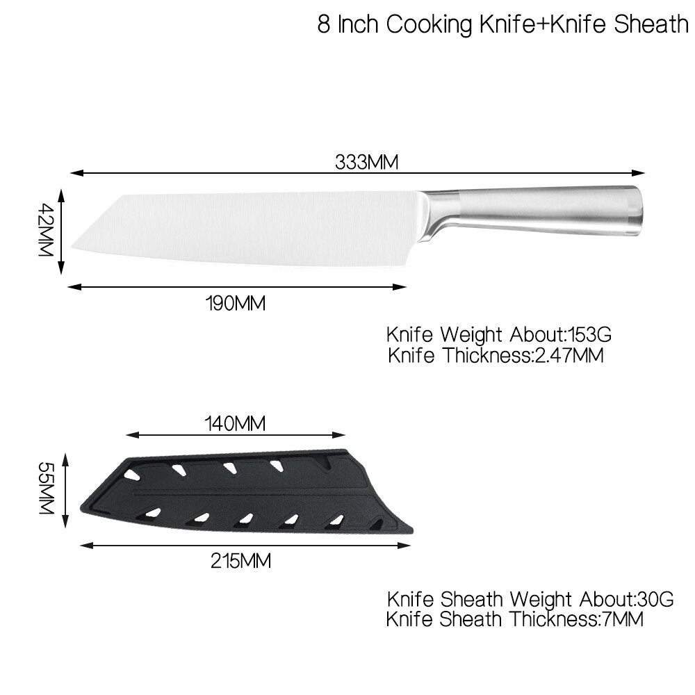 Damask Stainless Steel Kitchen Chef Knives Set Meat Cleaver Chef Slicing Knife Set Cooking Tool With Knife Cover: D.8 inch Cooking