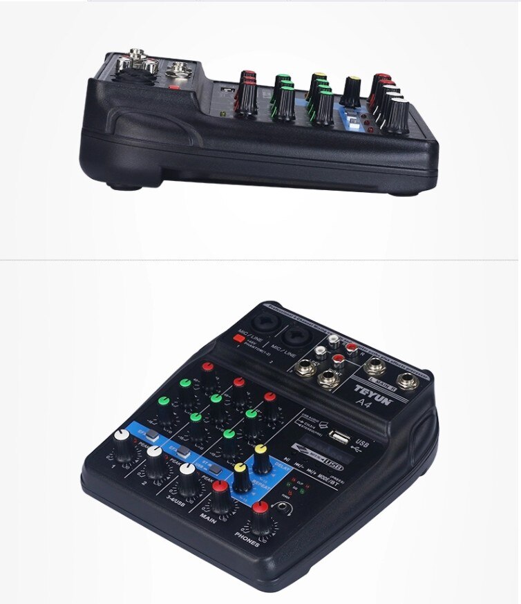 A4 Sound Mixing Console Bluetooth Record 48V Phantom Power Monitor AUX Paths Plus Effects 4 Channels Audio Mixer with USB