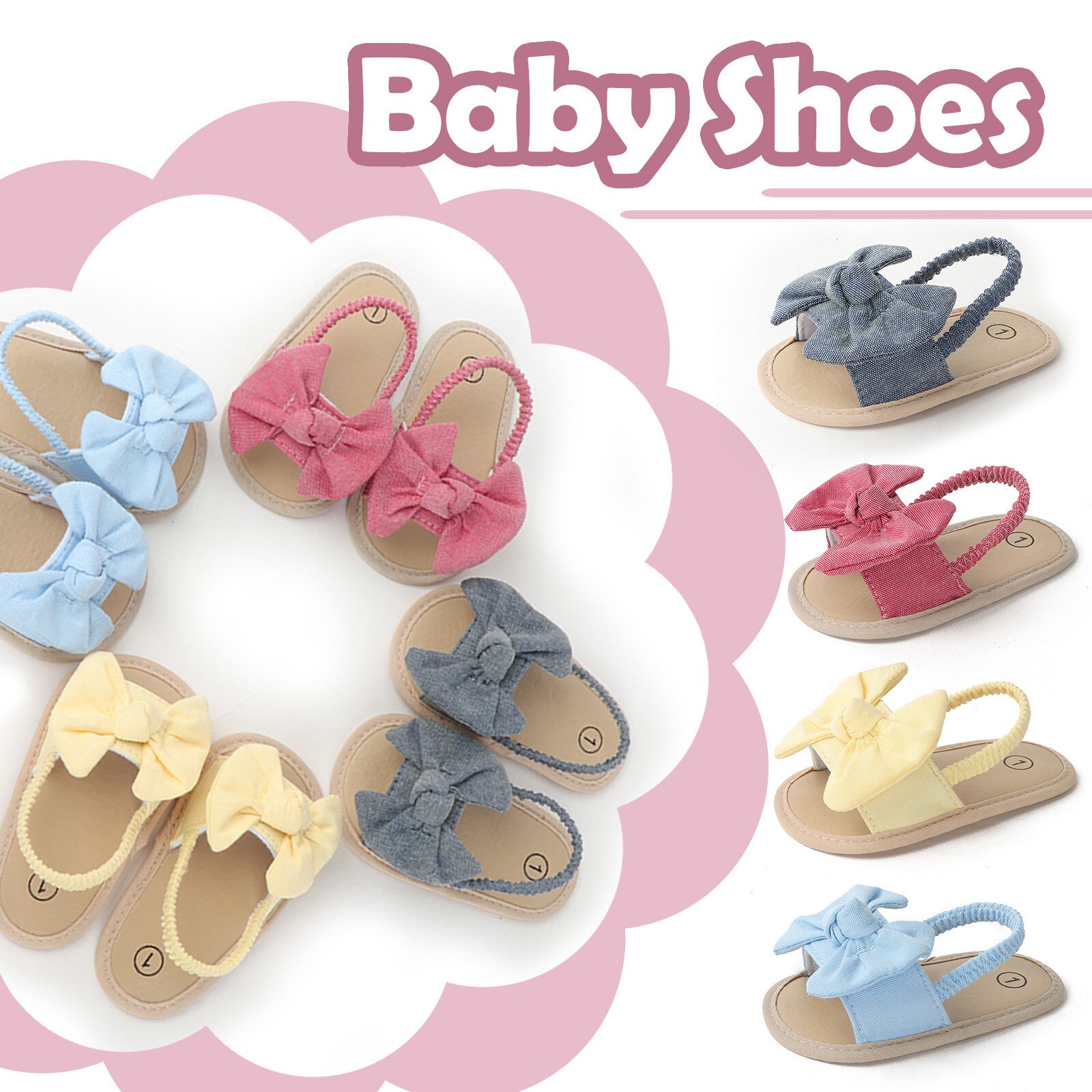 Baby Meisjes Boog Knoop Sandalen Leuke Zomer Zachte Zool Platte Prinses Schoenen Effen Boog Strand Schoenen Baby Non-slip Babyschoenen