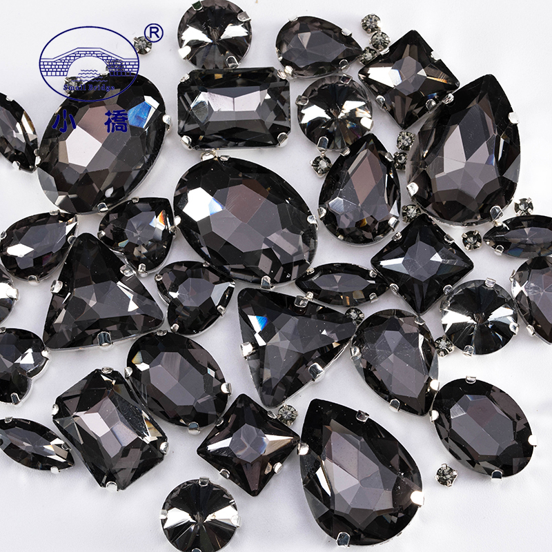 Glitter Gemengde Vorm Glas Steentjes Voor Kleding Roze Plaksteen Craft Edelstenen Kristal Naai Strass Met Klauw 50 stks/pak S048: Nickel-Free White