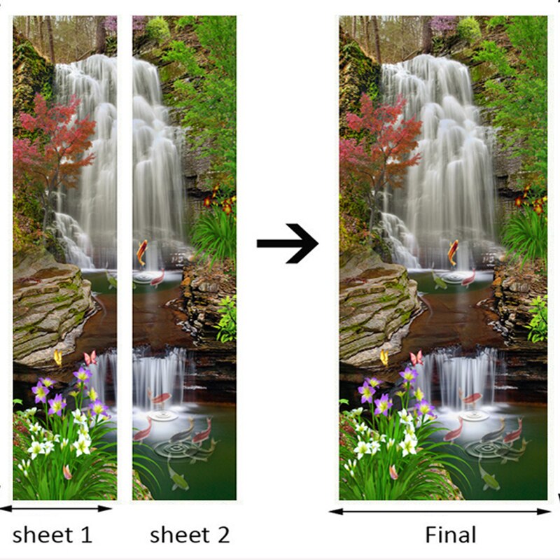 Lindo papel de parede 3d com cascata e paisagem, adesivo de porta para sala de estar, cozinha, à prova d'água, mural 3d, decoração de casa, decalque de porta
