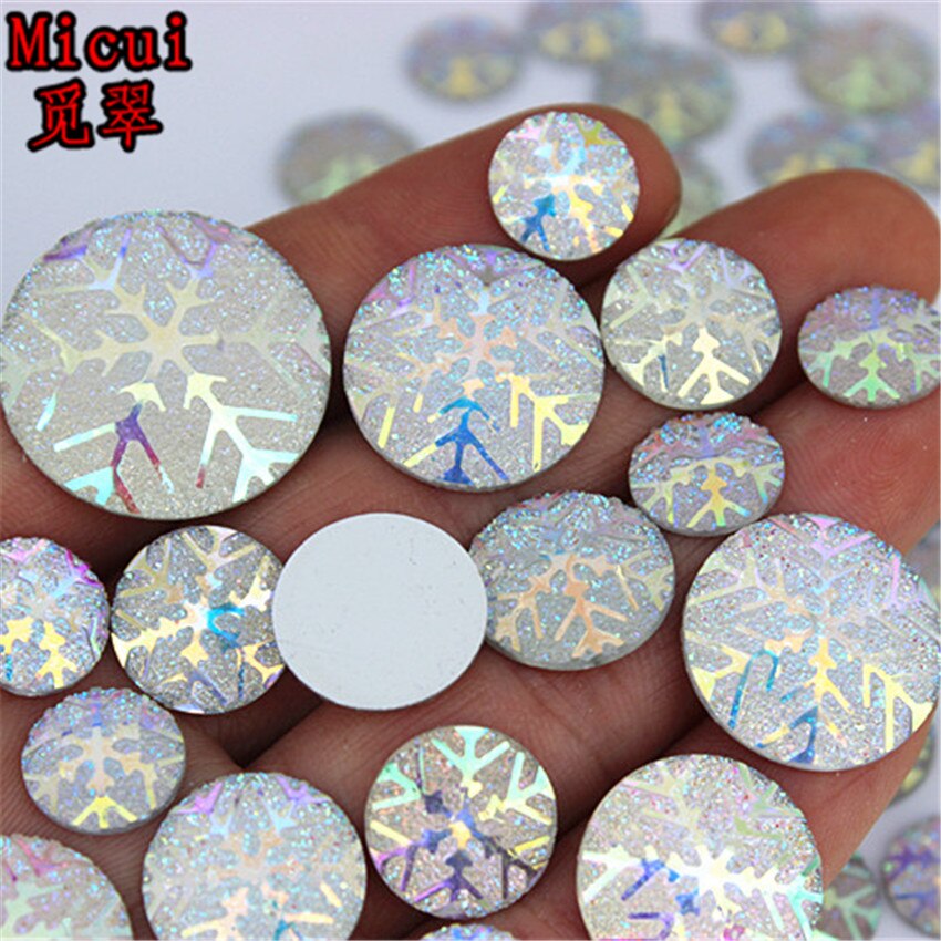 12/14/16/18/20/25 Mm Snowflake Glitter Ab Kleur Ronde Plaksteen Applique hars Edelstenen Niet Hotfix Voor Decoratie Diy MC328