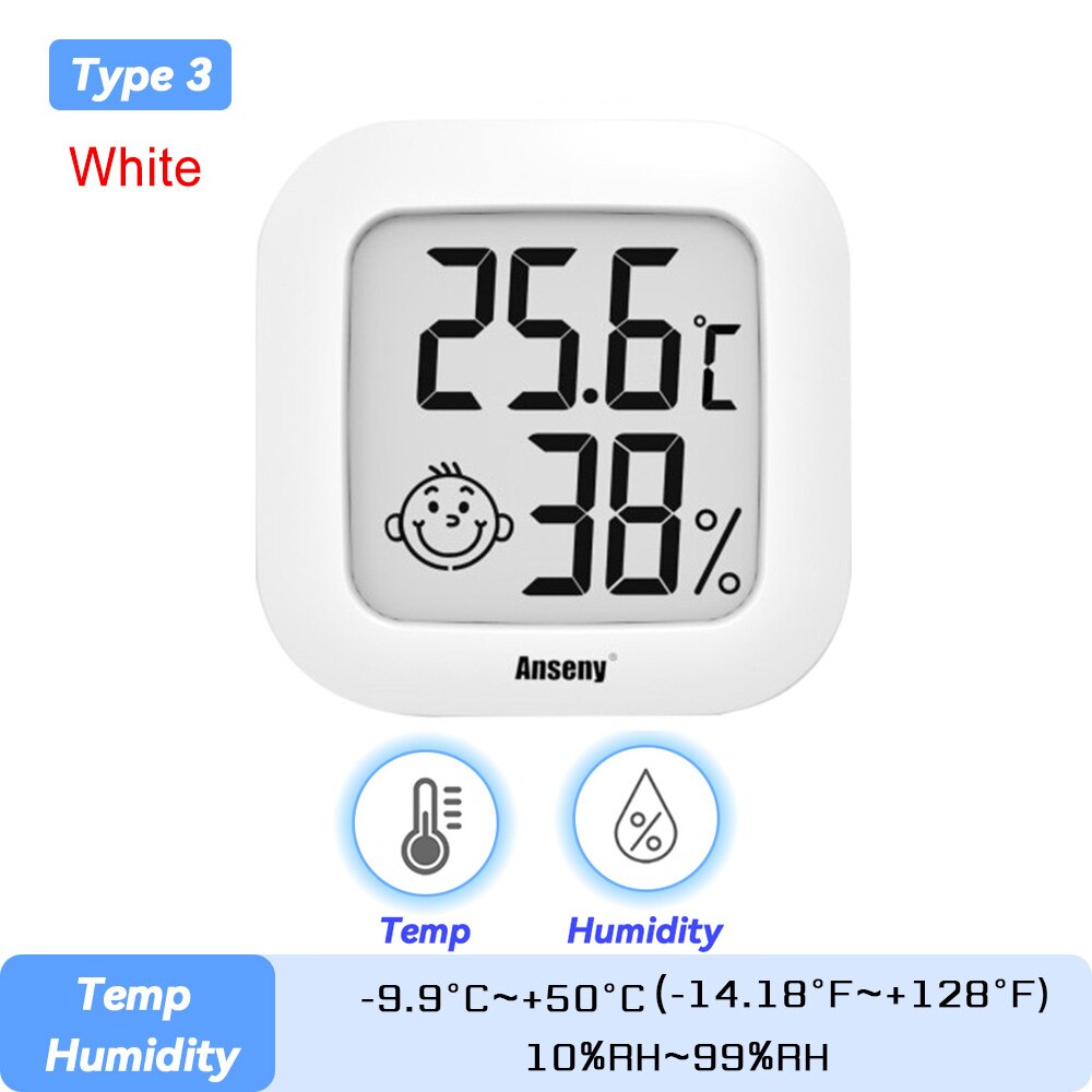 LCD Electronic Digital Temperature Sensor Humidity Meter Backlight Thermometer Hygrometer Gauge Indoor Weather Station Clock: Tpye 3 White