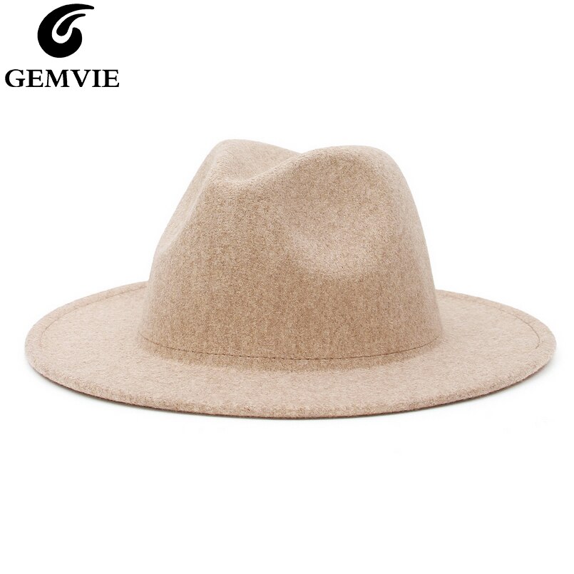 Gemvie bred rand uldblanding knusbar fedora hat til kvinder mand varm efterår vinter panama jazz filt kasket