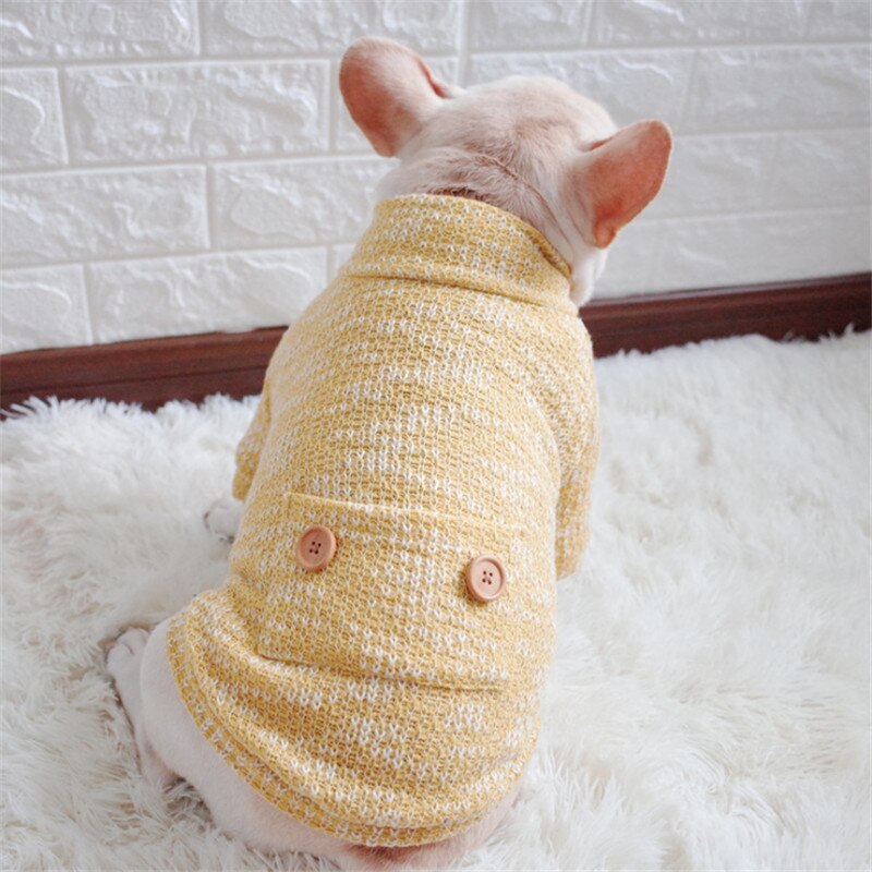 Hunde trøjer forår/efterår hundetøj til små hunde blandet farve blød varm kæledyr strikket frakke chihuahua fransk bulldog s -2xl: Gul / S