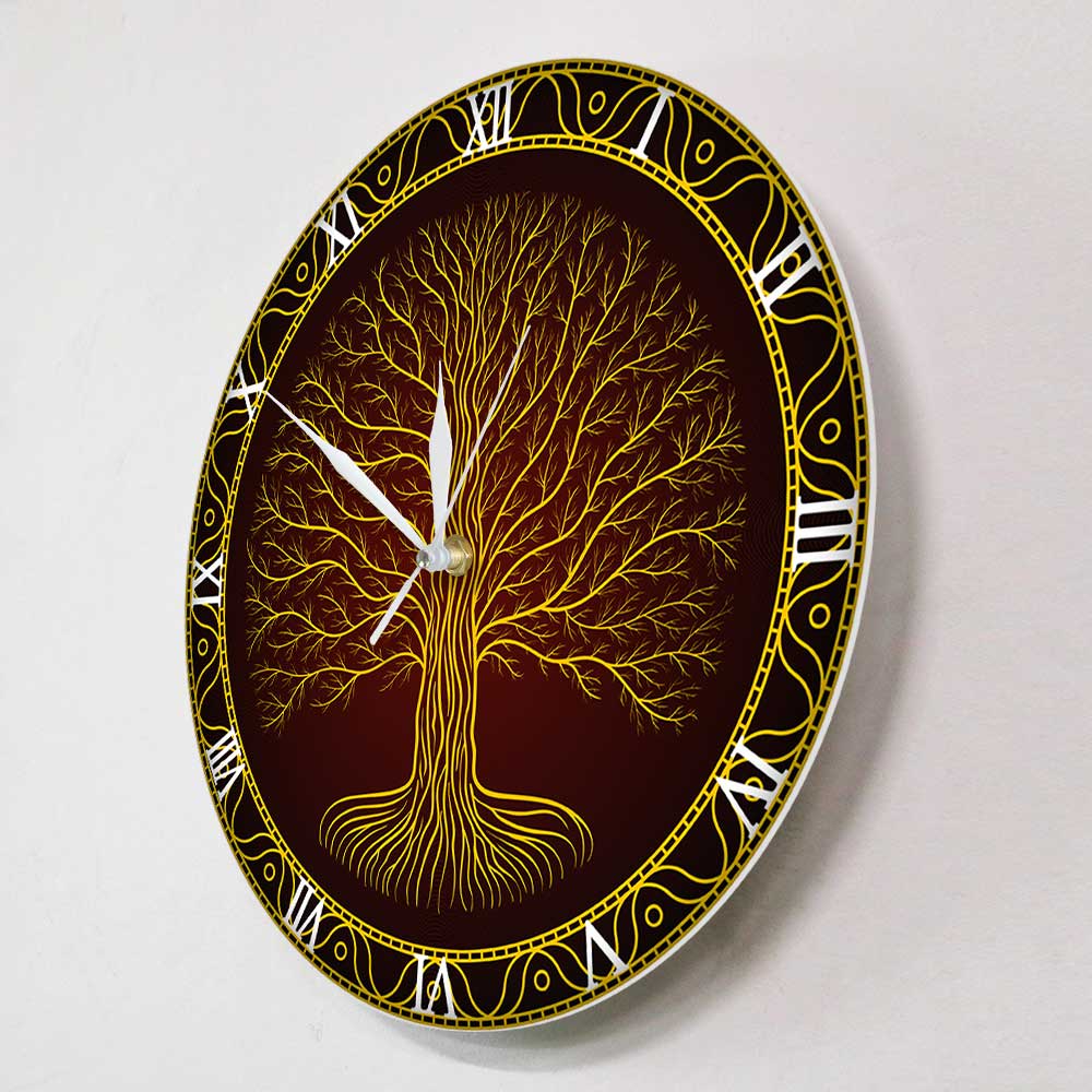 Nordisk helligt symbol druidisk yggdrasil trævægur livets træ viking mystisk amulet vægkunst boligindretning stille vægur