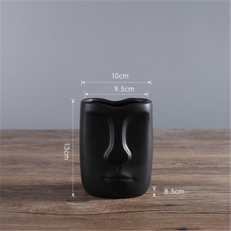 Nordisk minimalistisk keramisk abstrakt vase sort og hvid menneskeligt ansigt udstillingsværelse dekorativt figurhovedform vase x2199: E
