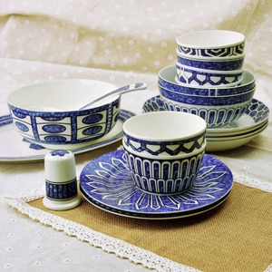 16pcs set, fine bone china dinner set porcelain, blue Europ style, bowl thermos for food with containers, ceramic buffet dishes