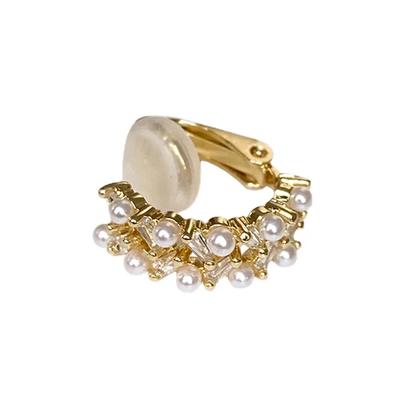 Boucles d'oreilles à Clip en perles Double couche pour femmes et filles, nouvelle coréenne, Clip de manchette d'oreille en Zircon de luxe sans piercing, bijoux