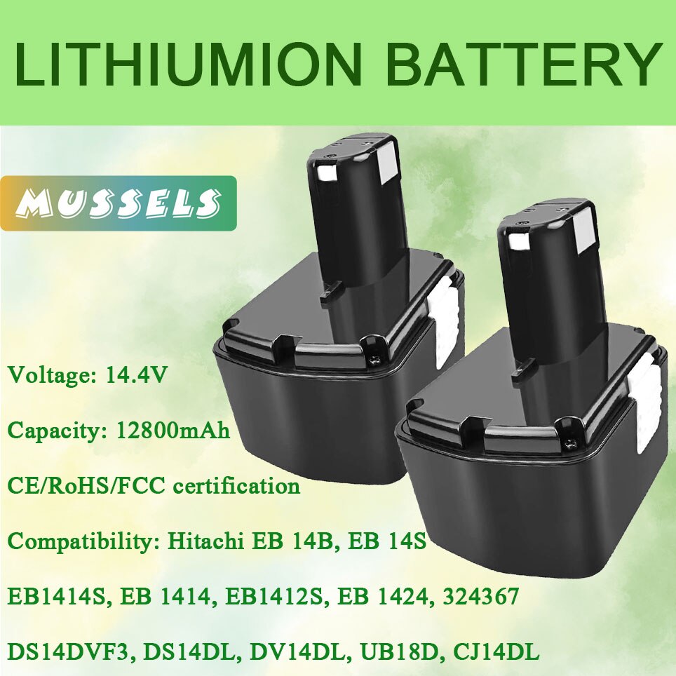 2022 14.4V 12800mAh Power Tool Replacement Battery for Hitachi DS14DFLG、DS14DFLPC、DS14DL、DS14DMR、EB1414S, EB1424, EB14S 324367