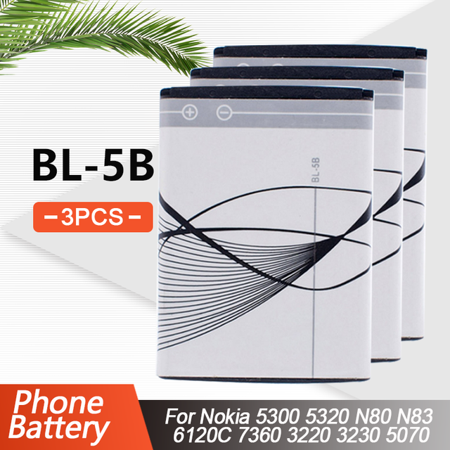 1-5pcs 890mAh BL-5B BL5B BL 5B Lithium Phone Battery For Nokia 5300 5320 N80 N83 6120C 7360 3220 3230 5070 5208 Replacement Cell: 3PCS