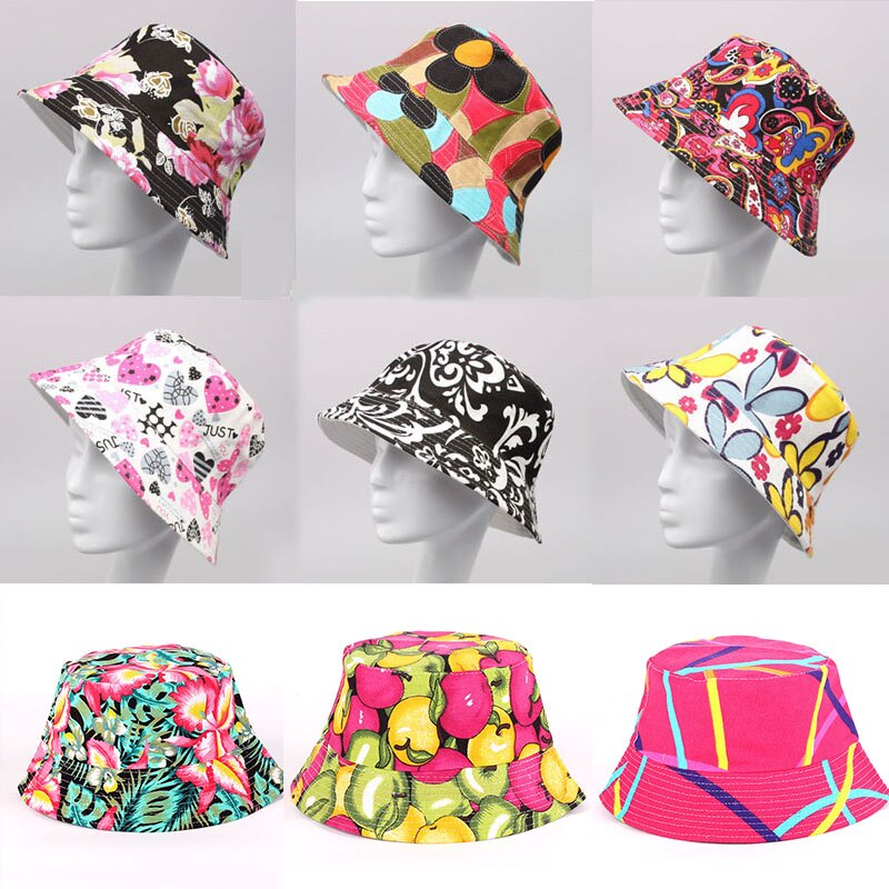 Sun Hat Beach Sunscreen Bucket Cap Unisex Flowers Pattern Bucket Hat Fisherman Hat Travel Beach Round Hats Sunshade Casual Caps