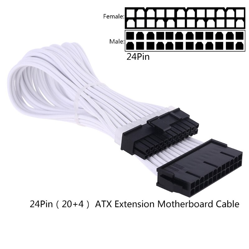 Mouw Extension Voeding Kabel 24-Pin Een Tx/Eps/8-Pin Pci-E Gpu/8pin cpu/6-Pin Pcie/4Pin Cpu Kabel Met Kammen 18 Awg: White 24PIN