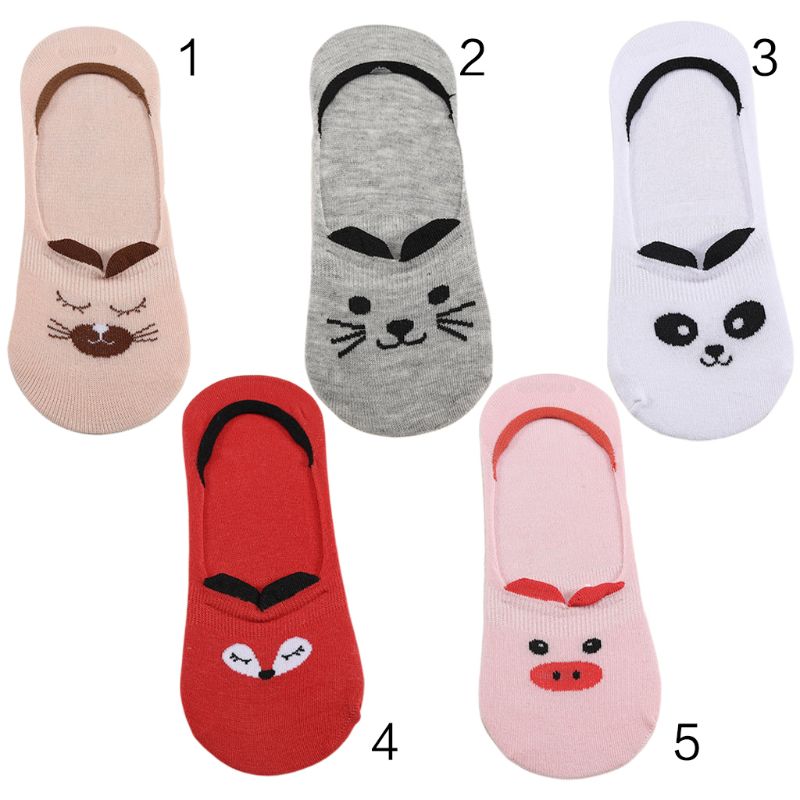 Calcetines de algodón antideslizantes con estampado Animal de gato, zorro, cerdo, chicas japonesas, calcetines invisibles con orejas 3D, boca superficial