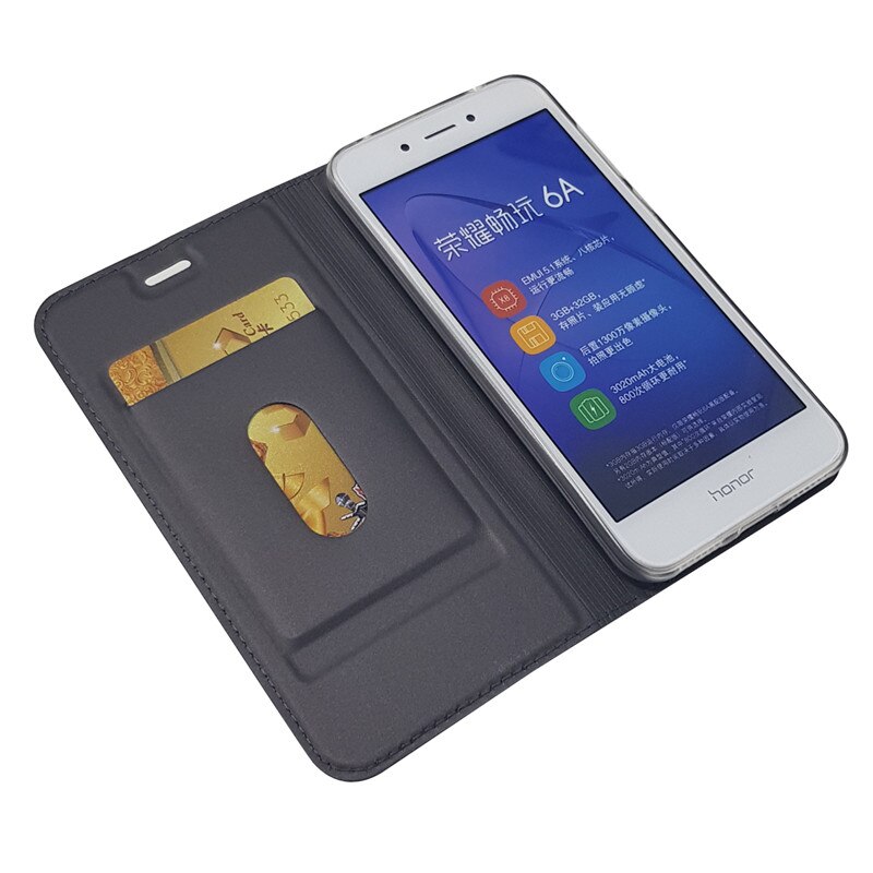 Capa de couro pu para celular huawei honor 6a, capa com flip magnético para huawei honor 6a 6x capa carteira de luxo