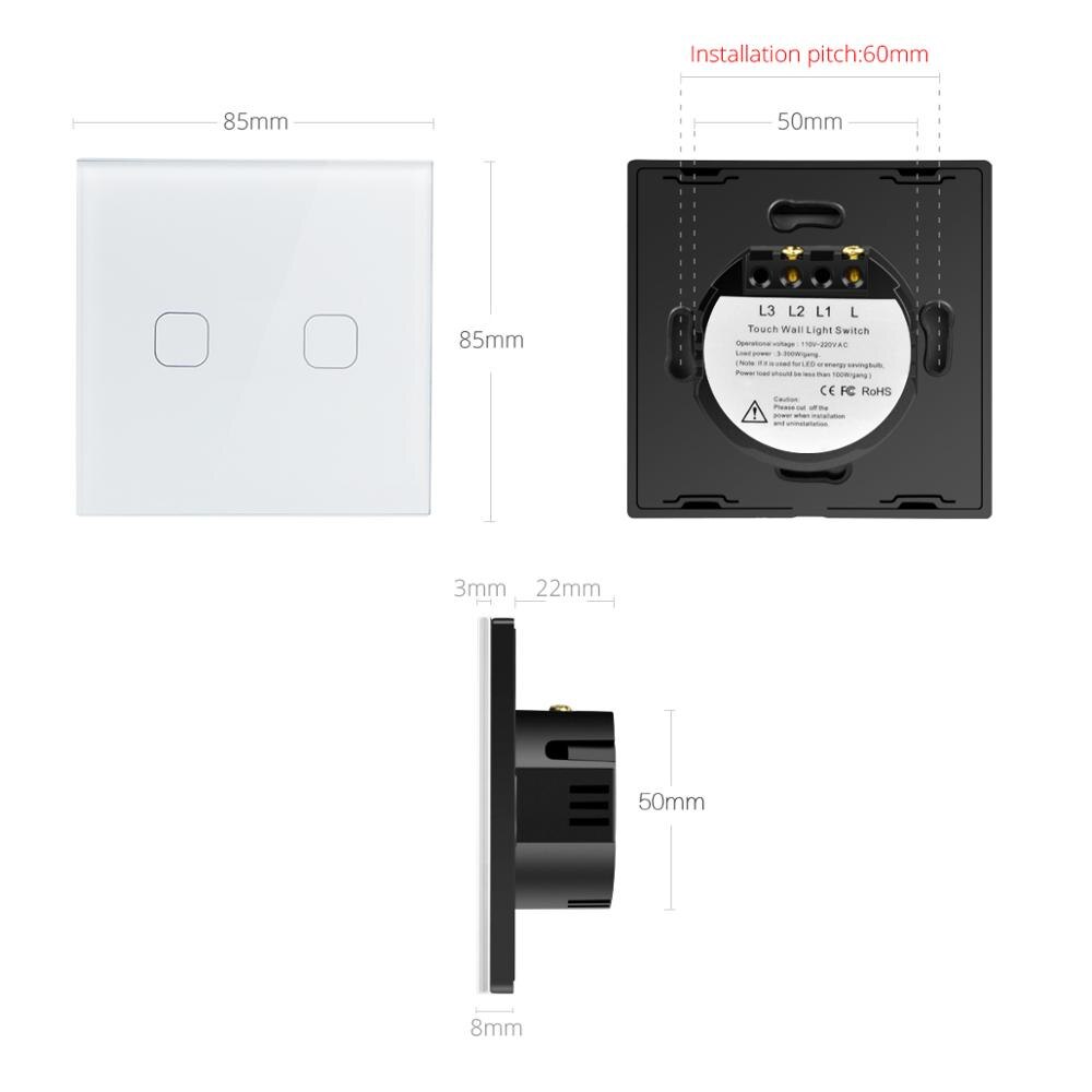 Sensor de pantalla táctil AIMENGTE de 220V Interruptor de luz LED 1/2/3 entradas, Interruptor táctil de pared de vidrio, módulo de Panel de Control empotrado