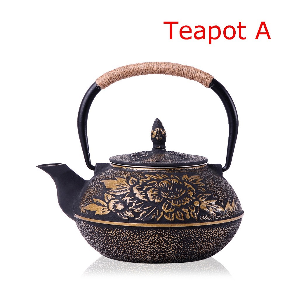 7 Chioces Cast Iron Teapot Set Japanese Tea Pot Tetsubin Kettle Enamel 900ml Kung Fu Infusers Metal Net Filter Cooking Tools: Teapot A