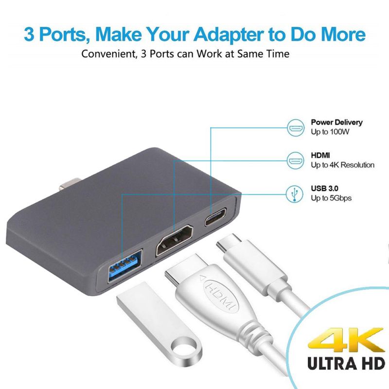 type c til hdmi usb 3.0 ladeadapter omformer usb -c 3.0 hub adapter til mac luft pro huawei kamerat 10 samsung  s8 Plus