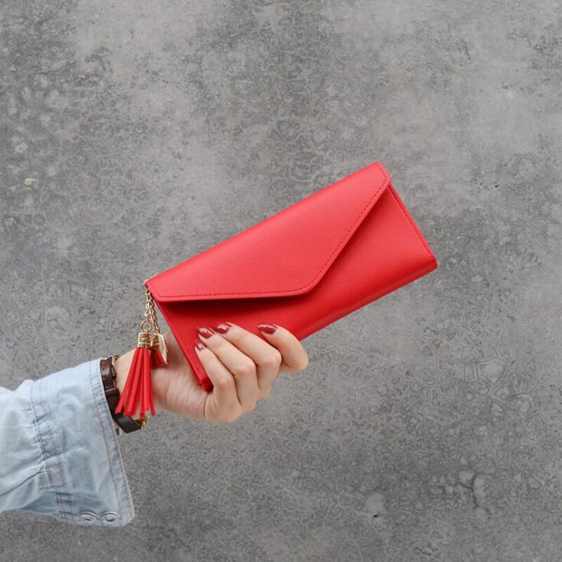 femmes portefeuilles Simple sac à main avec fermeture éclair noir violet gris rouge longue Section portefeuille d'embrayage doux portefeuille en cuir synthétique polyuréthane: red