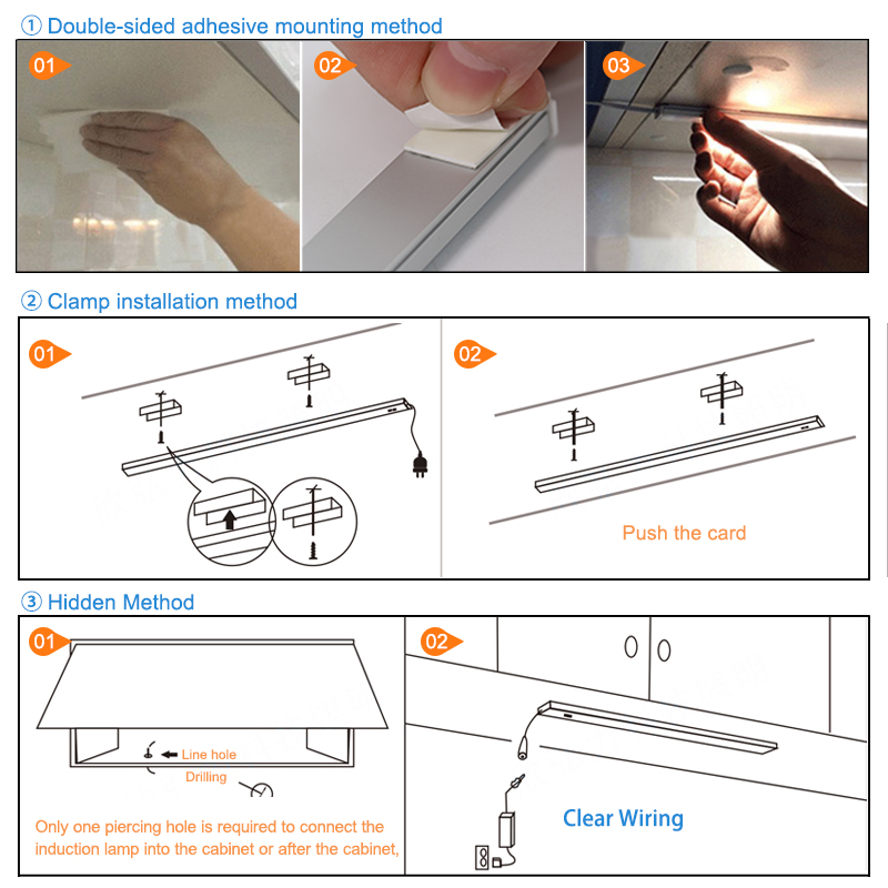 Luz LED debajo de las luces del gabinete para cocina, interruptor de barrido manual, Sensor de movimiento PIR, lámpara de armario, luz nocturna Led de 30/40/50cm