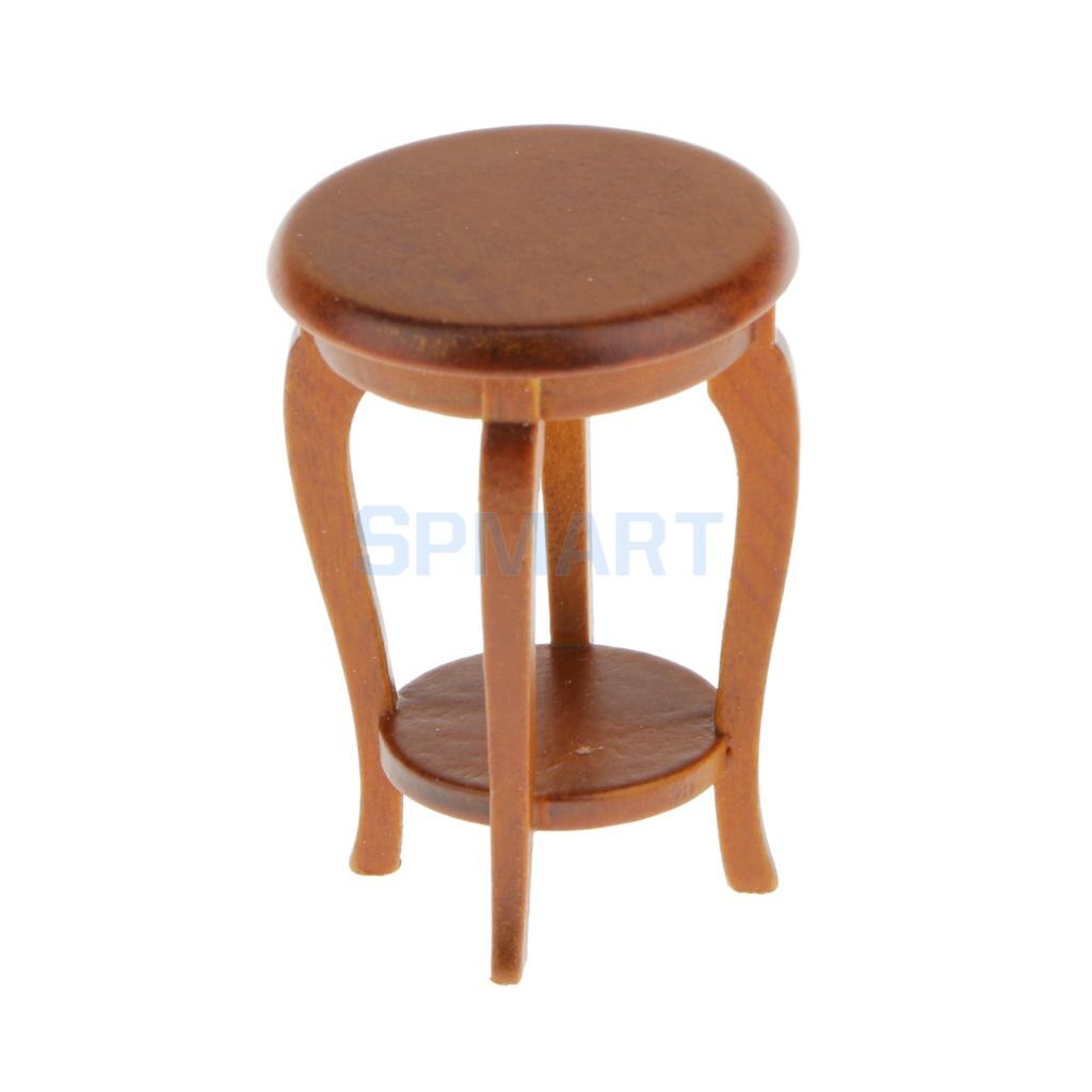 Poppenhuis Miniatuur Meubels Walnoot Houten Ronde Kruk Keuken Bijzettafel Seat 12th Schaal