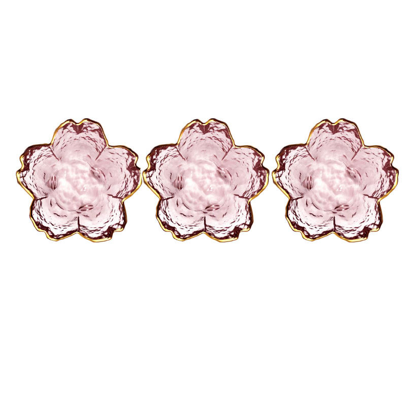 3pcs Glass Bowl Tableware Gold Outline Sauce bowl Japan Style Cherry Blossoms Seasoning Plate Mini Vinegar Dish Kitchen Supplies: 3pcs Gold Inlay