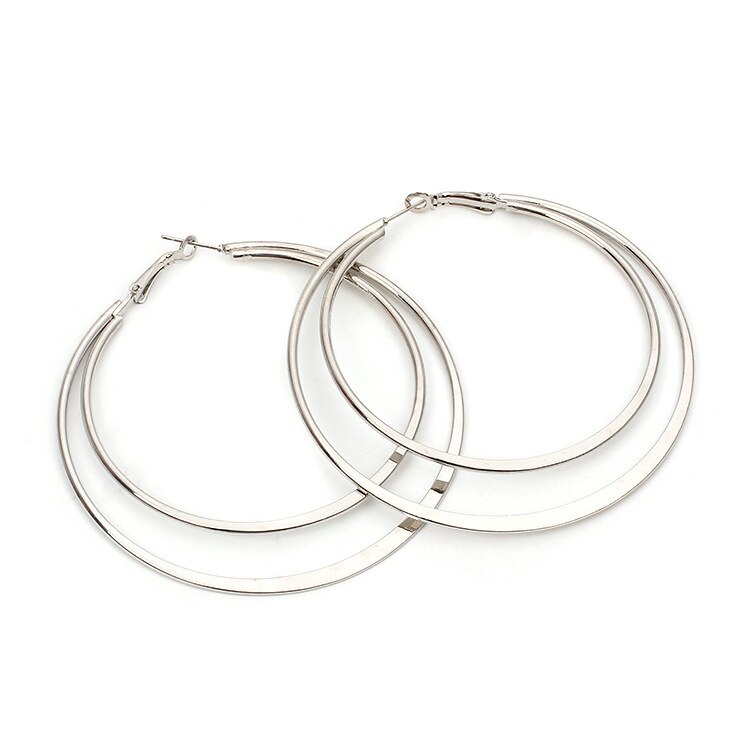 316l Stainless Steel Earrings Hoops With Ball Earing Double Layer Different Circle Round Gold Big Large Thick Hoop Earring: 6 siver 70mm