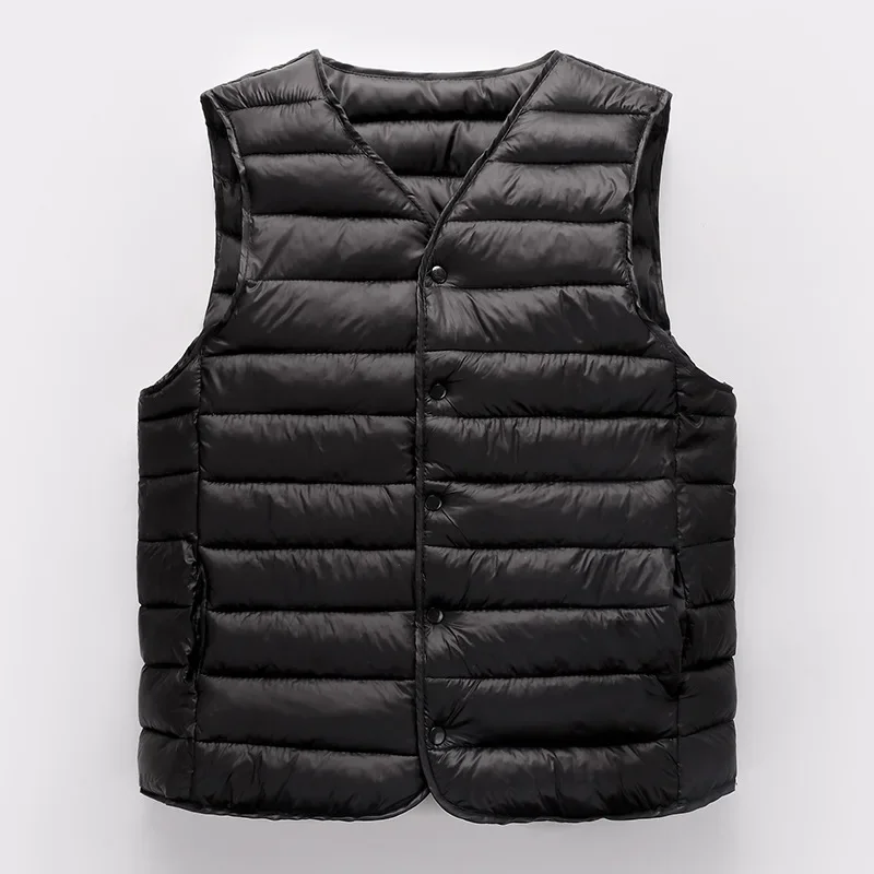 Herfst Winter Heren Mode Mouwloze Donzen Katoenen Vesten Warm Lichtgewicht Binnenkleding Vesten Casual Veelzijdig Man Vest Jas: 5XL / Black