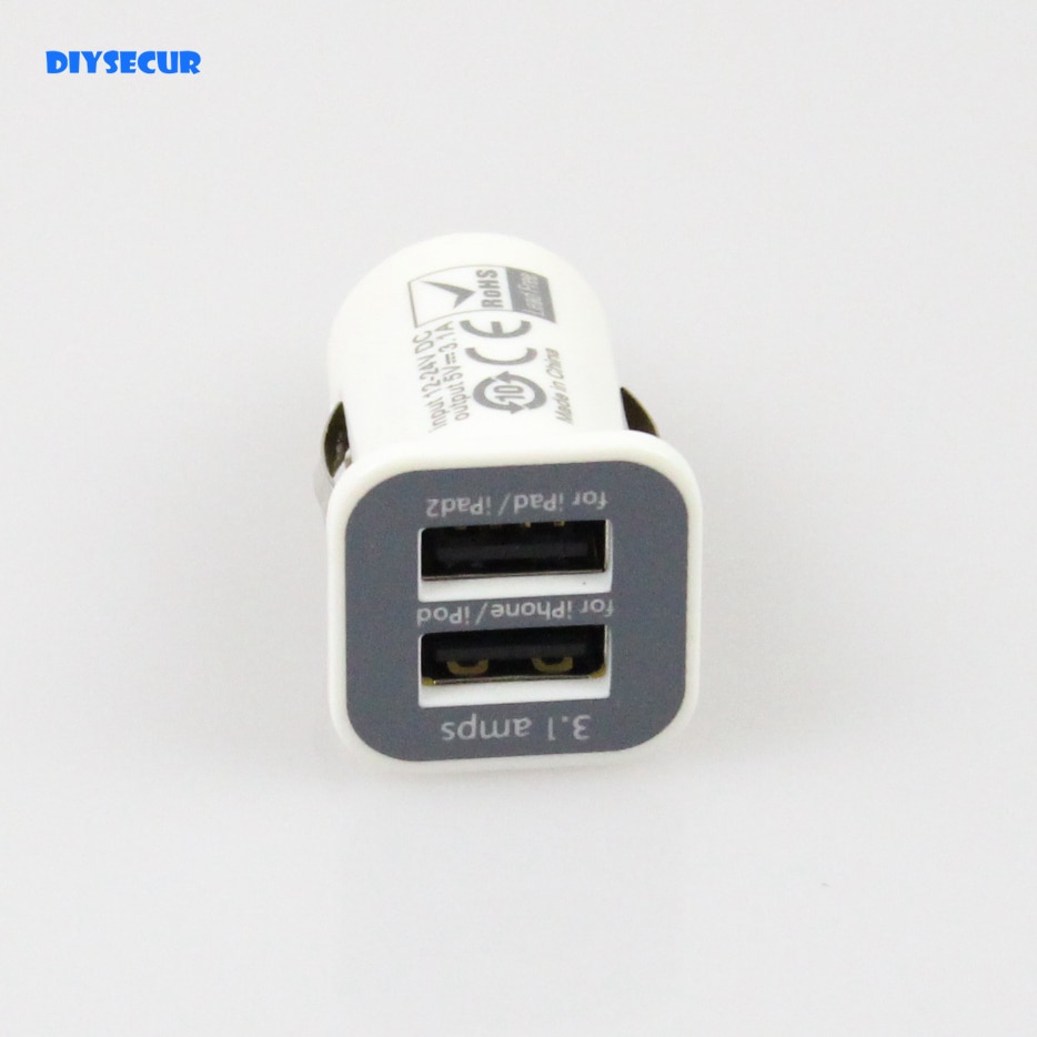DIYSECUR DC 12-24V Input Mini Dual USB Auto Sigarettenaansteker Wit