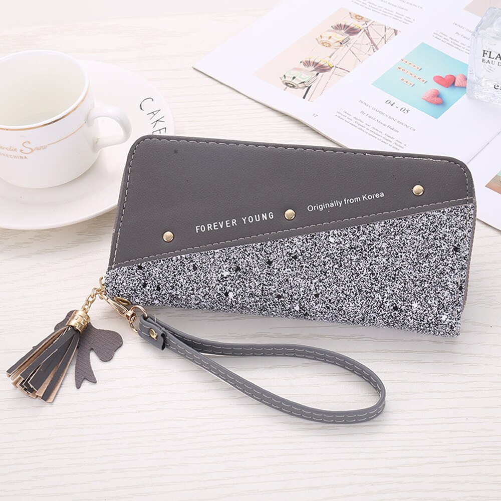 Lovertjes Patchwork Glitter Wallet Voor Vrouwen Lange Pu Lederen Portemonnee Clutch Vrouwelijke Grote Capcity Portefeuilles: Dark gray