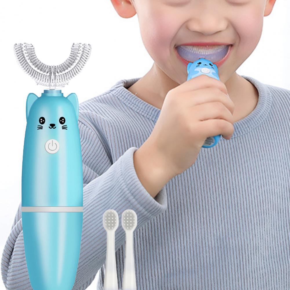 Spazzolino a forma di U per bambini/denti spazzolino morbido spazzolino elettrico pulizia profonda materiale alimentare spazzolino da denti modellante per cartoni animati