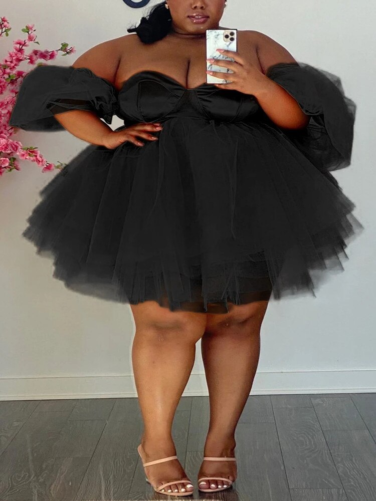 Wmstar plus size festklänningar kvinnor 5xl sexiga v-ringade mesh födelsedagskläder miniklänning sommar